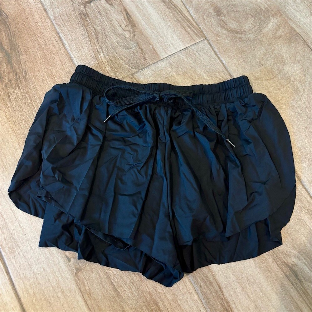 GB Skort Womens Size S Black Layered Ruffle Stretch Elastic Drawstring
